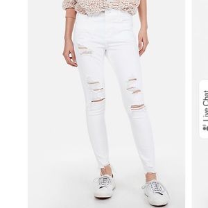 EXPRESS MID RISE WHITE RIPPED STRETCH JEANS